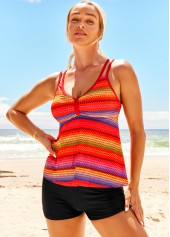 Double Straps Rainbow Stripe Tankini Top-No Bottom