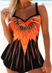 Printed Wide Strap Orange Swimdress Top-No Bottom