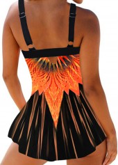 Printed Wide Strap Orange Swimdress Top-No Bottom