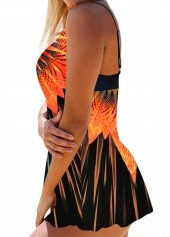 Printed Wide Strap Orange Swimdress Top-No Bottom