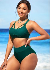 Dark Green Mesh Stitching High Waist Bikini Set