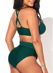 Dark Green Mesh Stitching High Waist Bikini Set