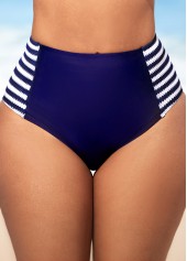 Navy Blue Stripe Print Cross Strap Bikini Set