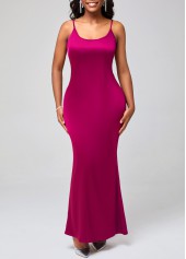 Rose Red Satin Spaghetti Strap Mermaid Dress