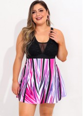 Lace Stitching Colorful Print Plus Size Swimdress Top-No Bottom