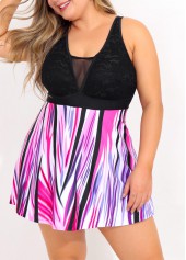 Lace Stitching Colorful Print Plus Size Swimdress Top-No Bottom