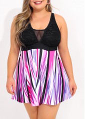Lace Stitching Colorful Print Plus Size Swimdress Top-No Bottom