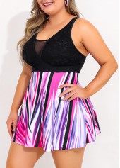Lace Stitching Colorful Print Plus Size Swimdress Top-No Bottom