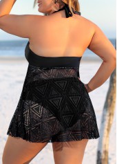 Black Plus Size Lace Stitching Swimdress Top-No Bottom