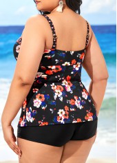 Black Floral Print Plus Size Tankini Top-No Bottom