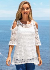 Woven Fabric Cold Shoulder White T Shirt and Tank Top