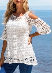 Woven Fabric Cold Shoulder White T Shirt and Tank Top