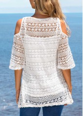 Woven Fabric Cold Shoulder White T Shirt and Tank Top