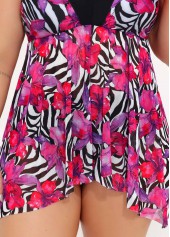 Multi Color Asymmetric Hem Plus Size Swimdress and Panty