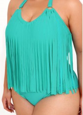 Cyan Tassel Plus Size Halter One Piece Swimwear