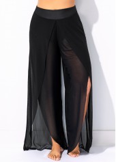 Side Slit Mid Waist Black Beach Pants