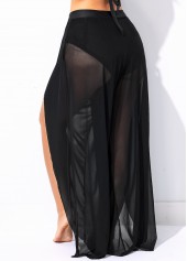 Side Slit Mid Waist Black Beach Pants