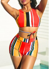Stripe Print Multi Color High Waisted Bikini Set