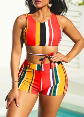 Stripe Print Multi Color High Waisted Bikini Set
