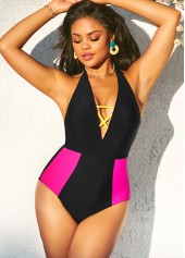 Contrast Cross Strap Black One Piece Swimwear