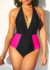 Contrast Cross Strap Black One Piece Swimwear