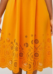 Floral Design Double Side Pockets Orange V Neck Dress