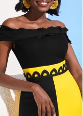 Color Block Lace Patchwork Off Shoulder Dress