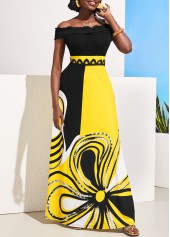 Color Block Lace Patchwork Off Shoulder Dress