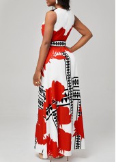 White Floral Print Side Slit Belted Dress