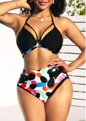 High Waist Rainbow Color Polka Dot Bikini Set
