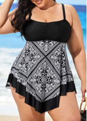 Black Plus Size Tribal Print Swimdress and Shorts