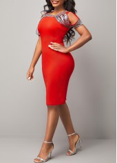 Cold Shoulder Round Neck Sequin Red Dress