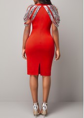 Cold Shoulder Round Neck Sequin Red Dress