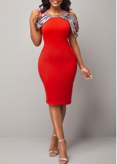 Cold Shoulder Round Neck Sequin Red Dress