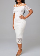 White Short Sleeve Lace Bodycon Dress