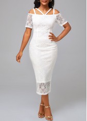 White Short Sleeve Lace Bodycon Dress