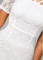White Short Sleeve Lace Bodycon Dress