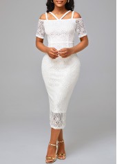White Short Sleeve Lace Bodycon Dress