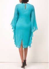 Ruffle Sleeve Faux Two Piece Turquoise Dress