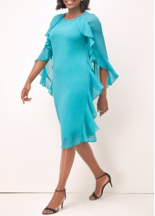 Ruffle Sleeve Faux Two Piece Turquoise Dress