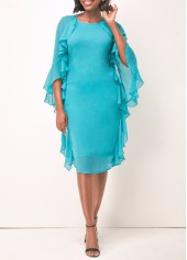 Ruffle Sleeve Faux Two Piece Turquoise Dress