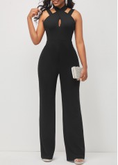 Black Criss Cross Neck Sleeveless Jumpsuit