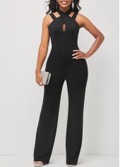 Black Criss Cross Neck Sleeveless Jumpsuit