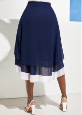 Navy Blue Layered Hem High Waisted Skirt