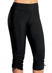 Mid Waist Drawstring Detail Black Swim Shorts