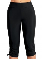 Mid Waist Drawstring Detail Black Swim Shorts