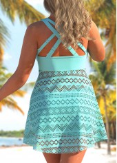 Plus Size Cyan Lace Patchwork Swimdress and Shorts