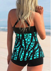 Cross Strap Polka Dot Cyan Tankini Set