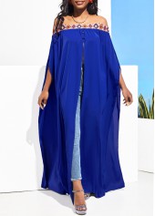 Geometric Print Front Slit Royal Blue Off Shoulder Blouse