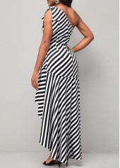 Dip Hem Stripe Print Color Block Dress